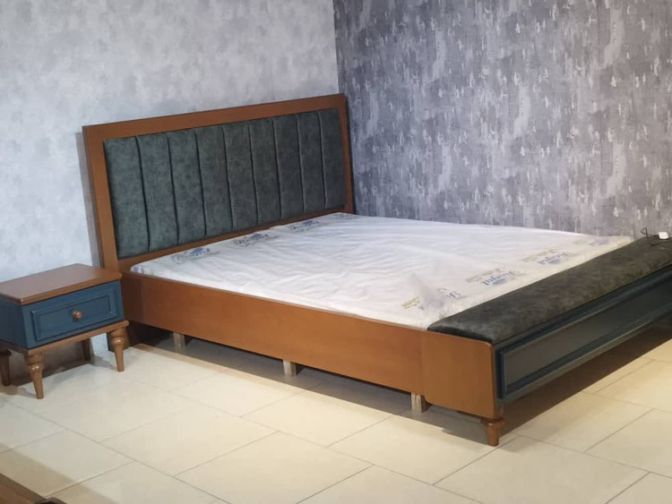 سرویس خواب دونفره پاف دار مدرن مدل لوتوس جنس mdf روکش چوب راش و چوب روسی اصل فندوقی