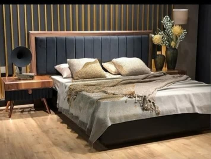 سرویس خواب دونفره مدرن مدل کلودیا جنس mdf روکش چوب گردو پارکتی و چوب روسی اصل گرودویی پارکتی و نوک مدادی